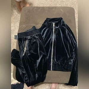 Gold velvet track suit